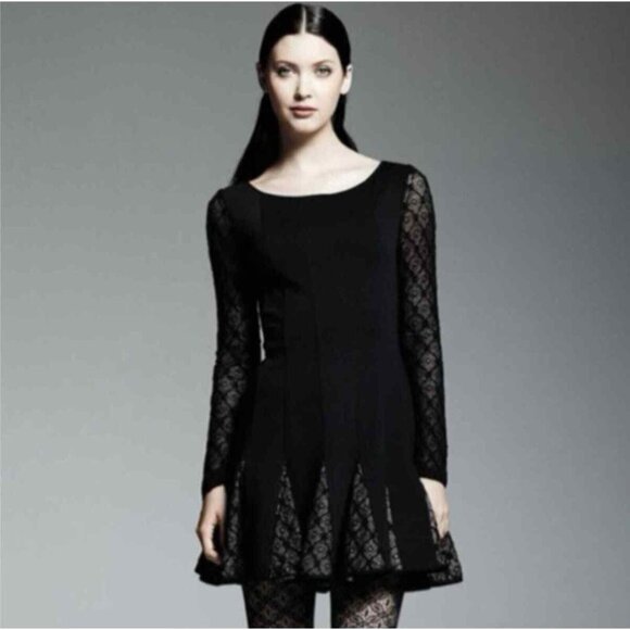 Catherine Malandrino for Design Nation lace long sleeve black flare dress Size 4 - Picture 1 of 8